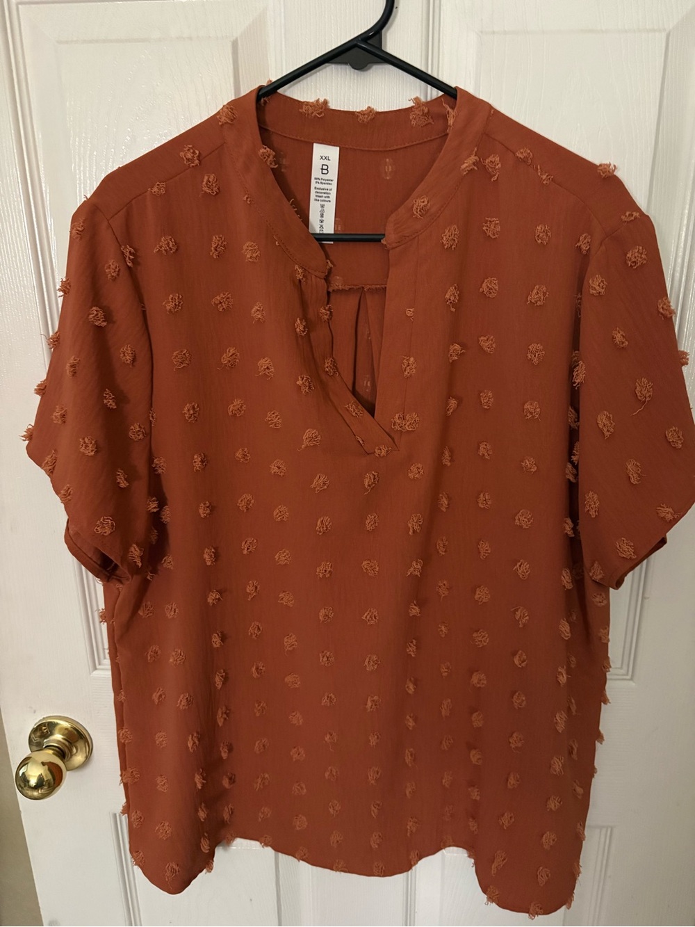 Women’s Rust Short-Sleeve Textured Split-Neck Blouse